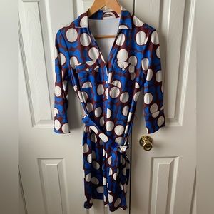 J. McLaughlin Brynn Dark Brown/Blue Malmo Dot Lyford Jersey Cloth Shirt Dress S